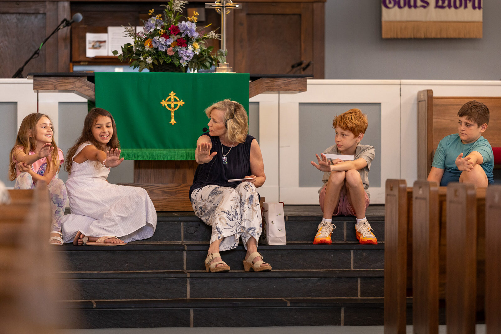 Children praying during the children's message